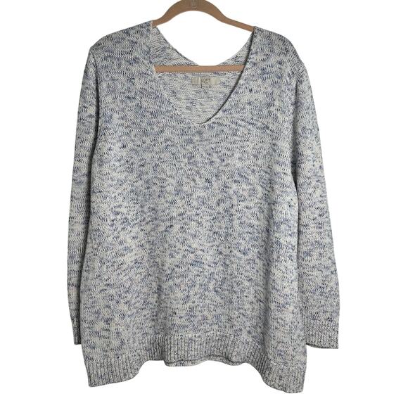 LOFT Plus Women's long sleeve Marbled V Neck Pullover Sweater Size Plus 16 18 1x - Picture 1 of 8